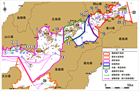 避難想定海域及び避難経路